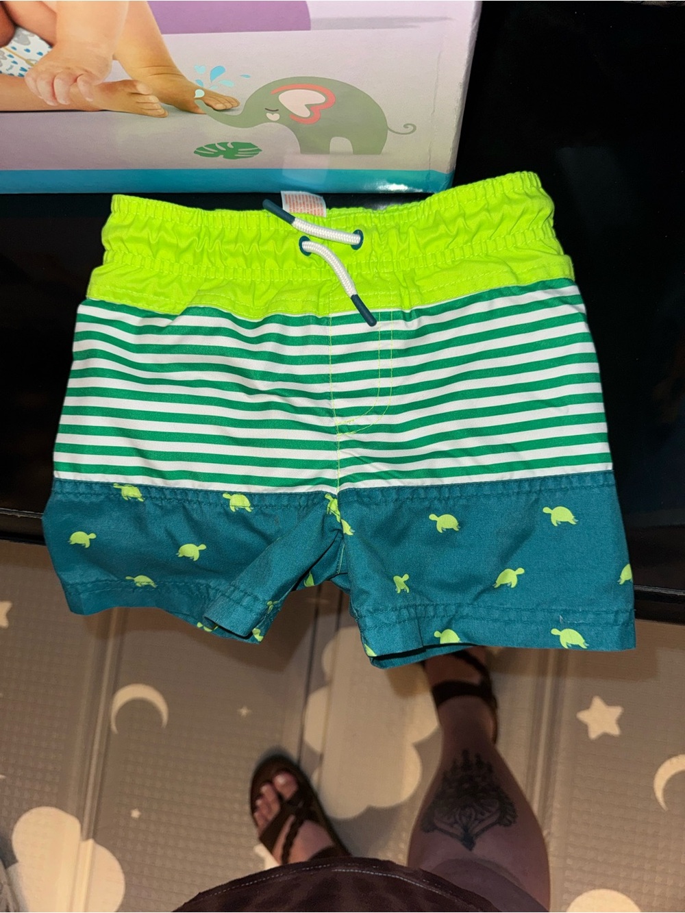 Toddler Green Striped & Turtle Swim Shorts